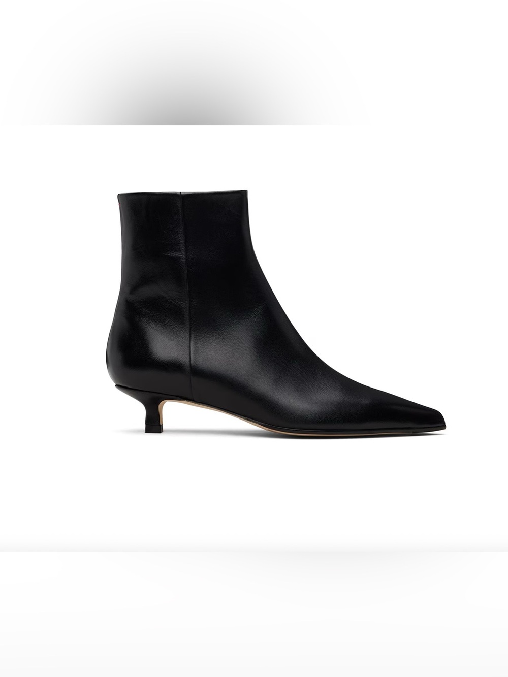 Aeyde Black Pointed-Toe Leather Ankle Boots with Kitten Heel